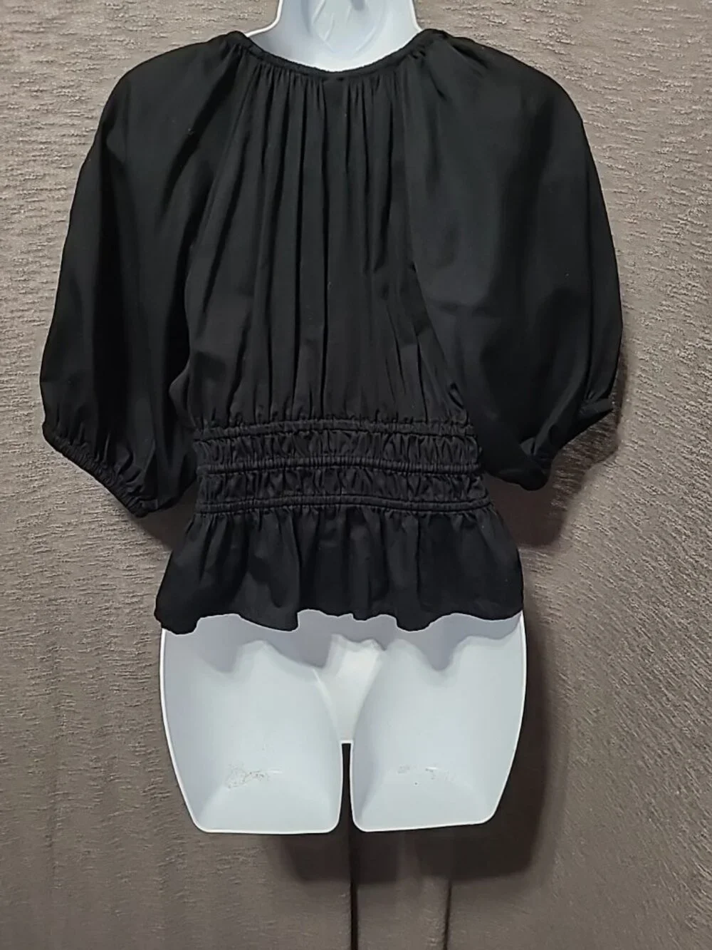 Old Navy‎ Top S Black Puff Sleeve Baby Doll Peplum Elastic Waist Y2K Style
